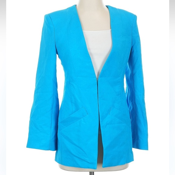 BCBGMAXAZRIA Vibrant Aqua Blue Open Back Women's Blazer Jacket Size 0 XS XXS NWT - Picture 1 of 8